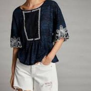 Anthropologie Pilcro Orchid embroidered top